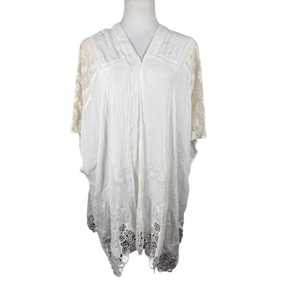 Mystree Womens White Crochet‎ Lace Gauze Kimono Wrap Top OS 14537